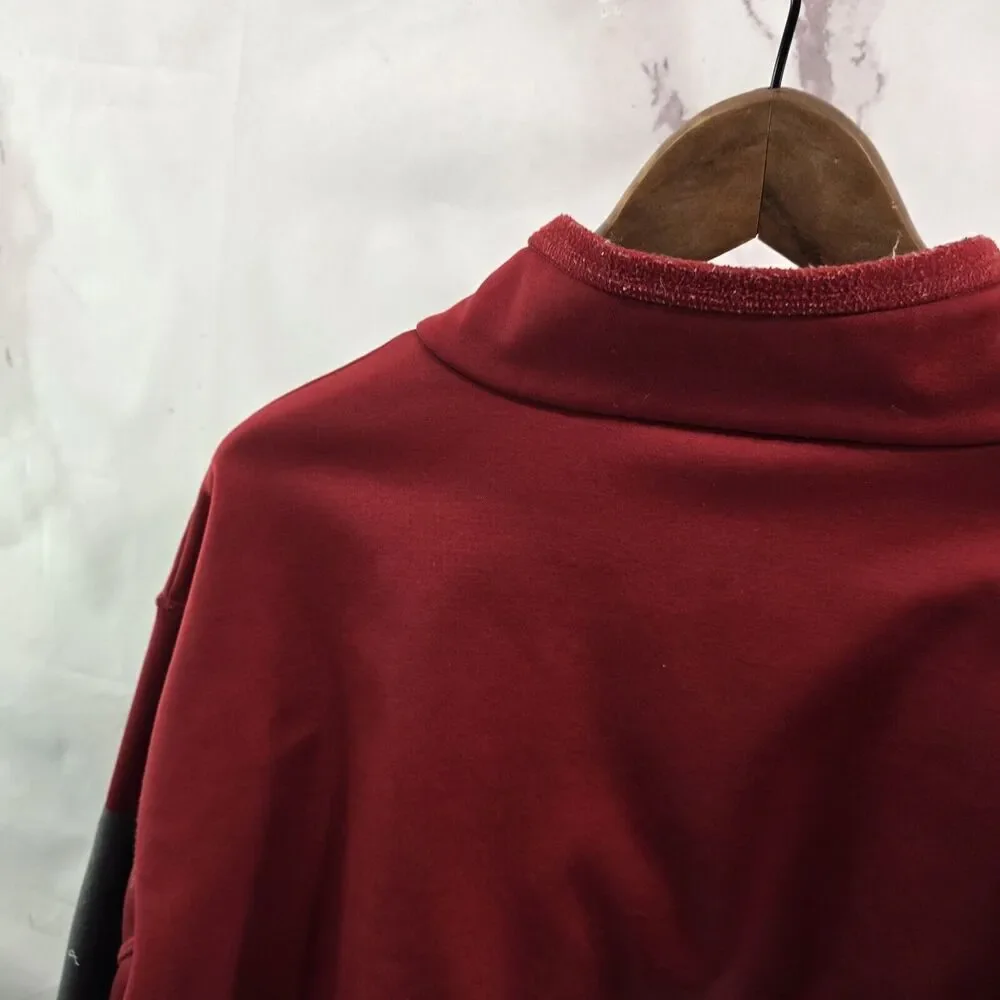 Cabelas Jacket Mens XL Red Quarter Zip Fleece Pullover Sweater Hoodless Mock